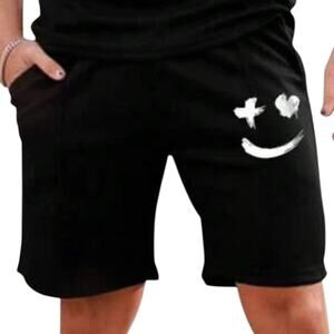 Men's Smiley Face Graphic Printed Shorts in Black, Size S